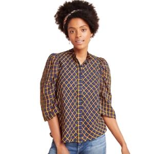 ANTHROPOLOGIE Eva Franco Textured Plaid Blouse